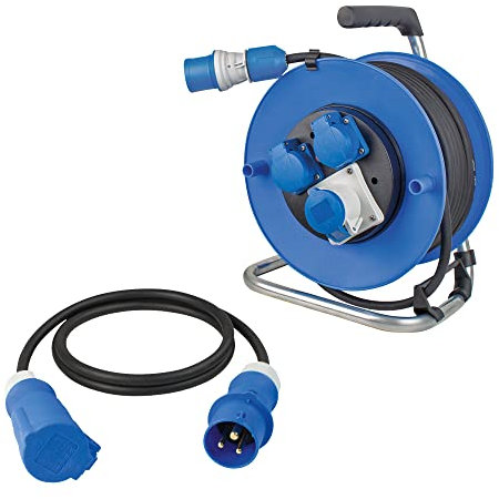 as - Schwabe Camping Set - Camping-Kabeltrommel 25 m mit CEE- und 2 x Schutzkontaktsteckdose - CEE-Verlängerungsleitung 1,5 m mit CEE Stecker + Kupplung - Outdoor Kabeltrommel - Made in Germany, 19700