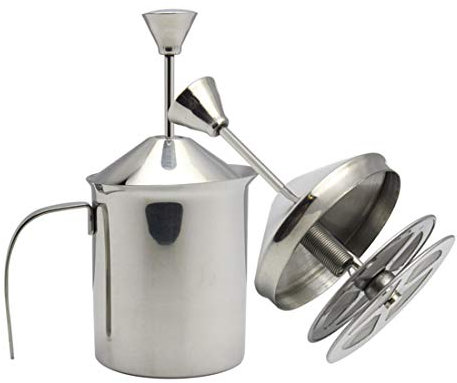 LTLWSH Manual Milk Frother,Stainless Steel Hand Pump Milk Foamer Milk Frothing Pitchers DIY Fancy Coffee Cream Coffee Foamer Milk Creamer for Cappuccinos Coffee Latte,400ml