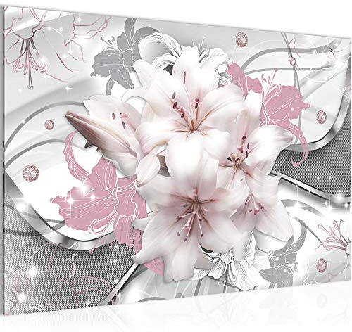 Runa Art Bild Blumen Lilien Modern Wandbilder Wohnzimmer 1 Teilig - Made In Germany - Abstrakt Rosa Grau Flur 016115b