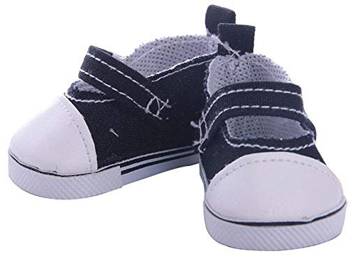 Aeromdale Puppenschuhe Leinenschuhe mit selbstklebenden Riemen für 45,7 cm große Puppen für American Doll Mädchen, 43 cm große Puppe, Schwarz, 1 Paar