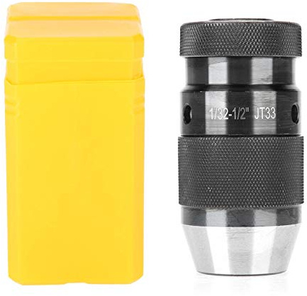Mandril de taladro, broca de mandril de taladro autoajustable para torno CNC, adaptador de taladro eléctrico de acero al carbono Portabrocas de repuesto universal para montaje JT33 de 1/32-1/2 ''