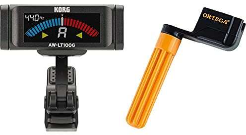 KORG Stimmgerät AWLT100-G Gitarre, E-Gitarre, Akustikgitarre, chromatische, Clip-Tuner mit Kalibrierfunktion, schwarz & Ortega Guitars OSW-STD Nützliche Helfer