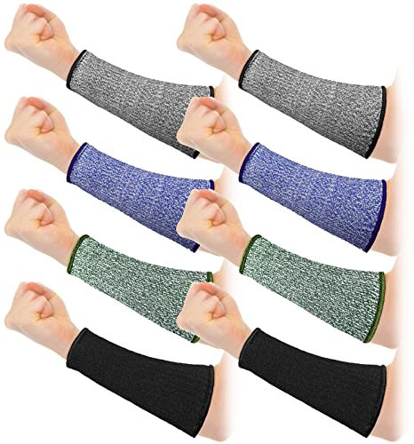 Eurzom 4 pares de mangas resistentes a cortes para brazo nivel 5, mangas de protección de seguridad, Gris, verde claro, morado, negro, 7.9 x 3.7 inches