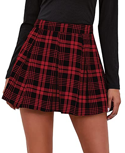 Maeau - Gonna da donna scozzese A-line elegante gonna a pieghe scozzese gonna scolastica mini gonna corta skater classica gonna vintage per la primavera estate festa data, Rosso, M