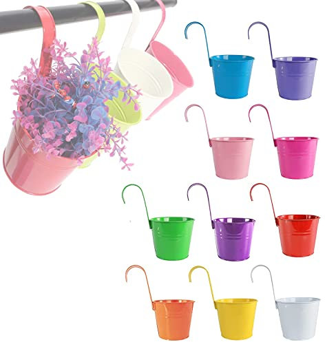 WKLSSRH 10 stück Blumentopf Terrakotta Blumentöpfe-Eimer Hängetöpfe mit Abflussloch Balkontopf Hängetopf Blumentöpfe zum Aufhängen Balkon Garten Töpfe Wand Pflanzer Metallwanne Blumenhalter