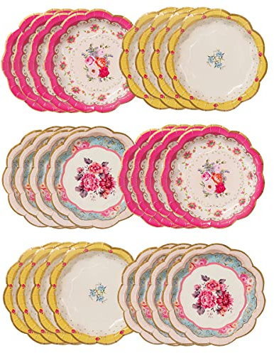 Talking Tables Vintage Floral Afternoon Tea Party Plates | Pack of 24 Truly Scrumptious Disposable Tableware for Birthday, Garden Party, Baby Shower, Wedding, Anniversary Hen do (17,5cm), Pink