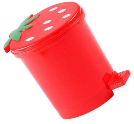 Poubelle de Bureau en PP Rouge, Conteneur à Papier Forme Fraise | Mini Format pour Table, Usage Bureau Cuisine, Style Adorable, Rangement des Déchets Alimentaires