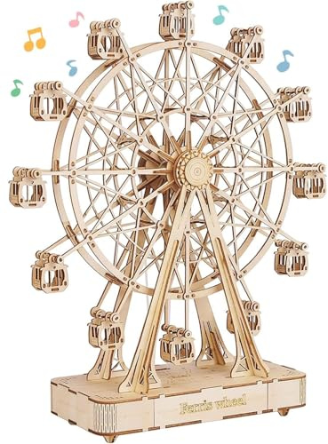 RoWood Puzzle 3D Modello in Legno per Adulti Meccanico Musica Scatola - Modellismo da Costruire Ruota Panoramica - Modellini da Costruire per Adulti - Regali di Compleanno e Natale