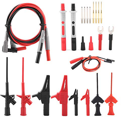 24pcs Sondes de Multimètre, P1300E Kit de Sondes Multifonctions pour Multimètre, Cordon de Test+Aiguille+Crochet de Test+Fiche Banane+Pince Crocodile Accessoires de Test