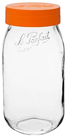 Le Parfait Screw Top Jar Wide Mouth French Glass Jar | Ideal for Food and Soup Storage, Canning, Flour, Brown Sugar, and other Baking Supplies (2L/64oz, Single, Orange)
