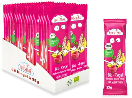 FruchtBar Bio-Dinkel Fruchtriegel 4er Pack - Natürlicher Snack ohne Zuckerzusatz für Kinder unterwegs