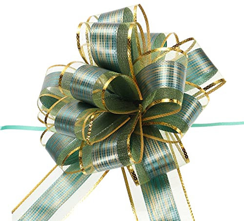 sourcing map 10Stk Geschenk Schleife ø 17cm Geschenkband Matt Schleife Riesen Ziehschleife für Verpackung Tüten Zuckertüten Auto zum Basteln Dekorieren Weihnachten Valentinstag, Grün