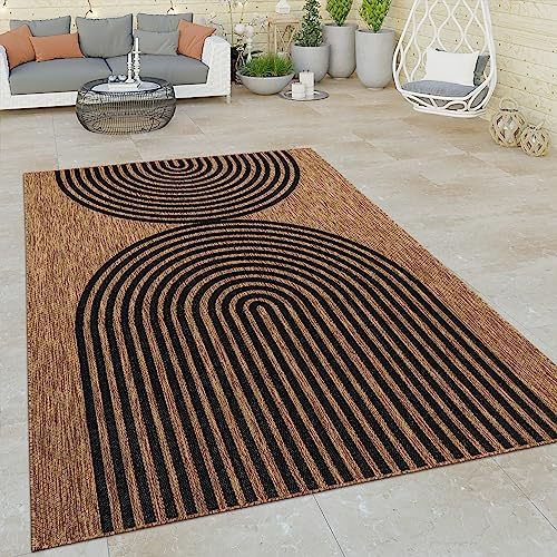 Paco Home Tapis Exterieur Terrasse Salon Cuisine Motif Boho Motif Geometrique Motif Ethnique Noir Marron, Dimension:200x280 cm