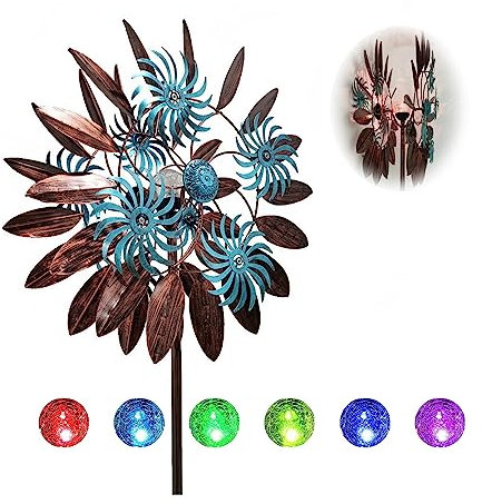 Solar Windrad Garten, 213cm Groß Windrad Edelstahl, 360° Grad Drehbar Windrad Edelstahl, FüR Den AußEnbereich,Terrasse