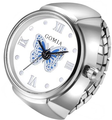 JewelryWe Ringuhr Fingeruhr Elastisch Schmetterling - Damen Analog Quarz Fingerringuhr Ring Uhr Uhrenring mit Schmetterling Römischen Ziffern Zifferblatt und Silber/Gold Legierung Elastisch Band