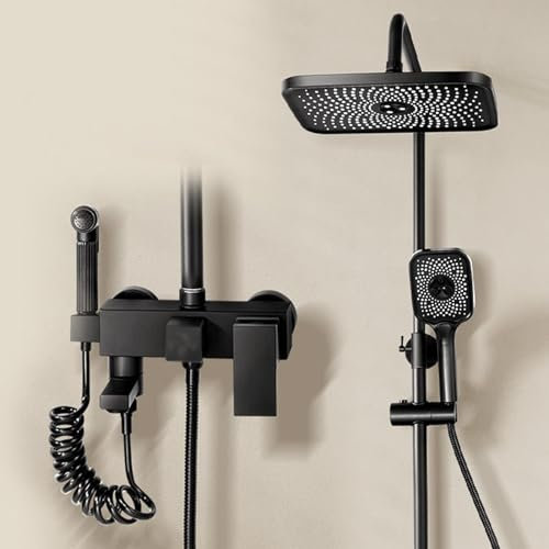 BiaoTeng Colonne De Douche Pour Baignoire Avec Mitigeur noir Murale Reglable En Hauteur Trois modes Ensemble De Douche Laiton, noir