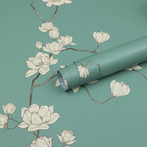Fiula Selbstklebende Tapete Klebefolie Möbel Blumentapete 44CMx6M Möbelfolie Selbstklebend Grün Beige Blumen Wasserdicht Vinyl Wandschutzfolie Wandverkleidung für Wohnzimmer Schlafzimmer Wallpaper