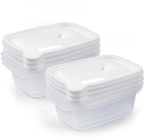 Gucass 6 Stk 900ml Tiefkühldosenset, Gefrierbehälter 0,9l Rechteck 19x13x6.4cm, Kunststoff Meal Prep Boxen Frischhaltedosen mit Deckel, Gefrierdosen Set BPA-Frei, Essensbox Mikrowellengeeignet, Weiß
