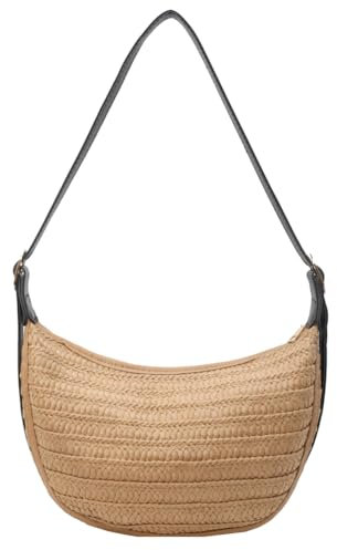 ACUYE Borsa in paglia a mezzaluna borsa a tracolla da donna, borsa a mezza luna borsa per ravioli borsa in paglia Hobo borse estive da spiaggia borsa a mezzaluna pochette, 01-nero, Taglia unica