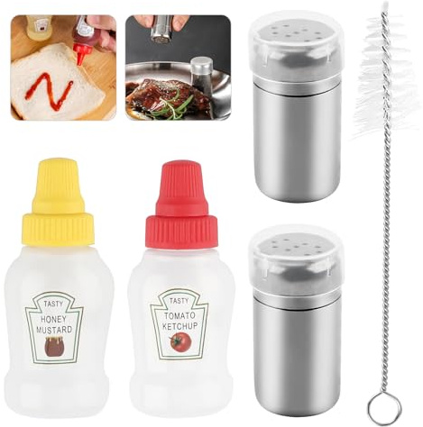 Set di 4 mini saliera in acciaio inox, mini saliera in acciaio inox, con coperchio, per sale e pepe