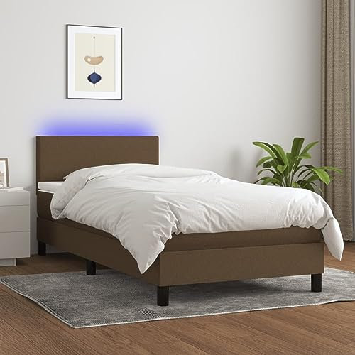 ULUYYUC Boxspringbett, Palettenbett Tagesbett Gästebett Familienbett Geeignet für Zimmer Mieten Arbeitszimmer Wohnbereich Wohnzimmer mit Matratze & LED Dunkelbraun 100x200 cm Stoff