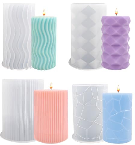4 Stück Kerzen Formen Silikon, Kerzenformen Zum Gießen, Silikonformen Kerzen Gießen Set, Silikonformen Gießformen Kerzenhalter, Kerzen Selber Machen Set Formen für DIY Handwerk Home Dekor, Duftkerze