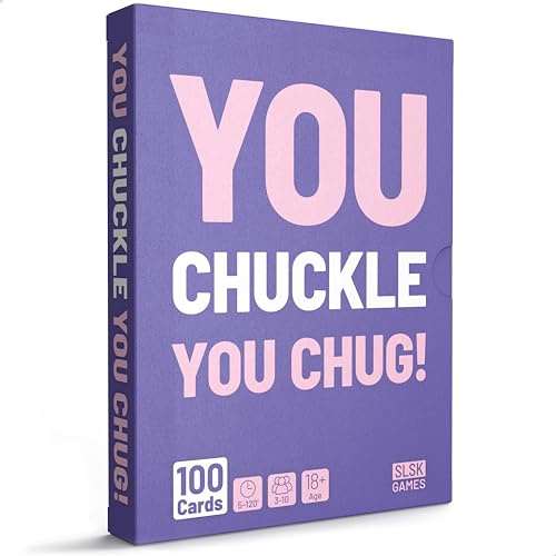 SLSK Games You Chuckle, You Chug! - The Funniest Drinking Game - Drinking Game with 100 Cards - Drinking Game - Card Game - Party Game for Adults - from 18 Years Old - English Version