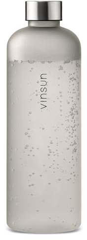 VINSUN Trinkflasche 1,5L grau - wiederverwendbar, Kohlensäure geeignet, BPA frei, Tritan - Leichte Wasser Flasche für Sport, Outdoor, Schule, Uni, Fahrrad, Büro, Gym