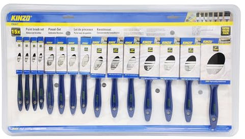 Set of 15 Professional Paint Brush Set with Synthetic Bristles, Suitable for Smooth Finish with Emulsion, Gloss, Varnish, Walls, Fence Paint, Ceilings, Wood, Metal, Painting Tools for Home Improvement