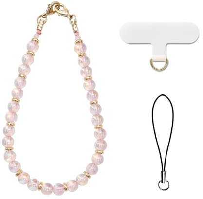 AOKSUNOVA Handykette Universal Kurz Perlen Handyanhänger Handyschmuck Handykette Steine Rosa