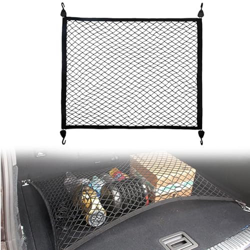 Rete Bagagliaio Auto con 4 Ganci 70×70 cm, Estendibile Fino a 140×140cm - Portaoggetti Elastica per Maggior Parte Delle Auto