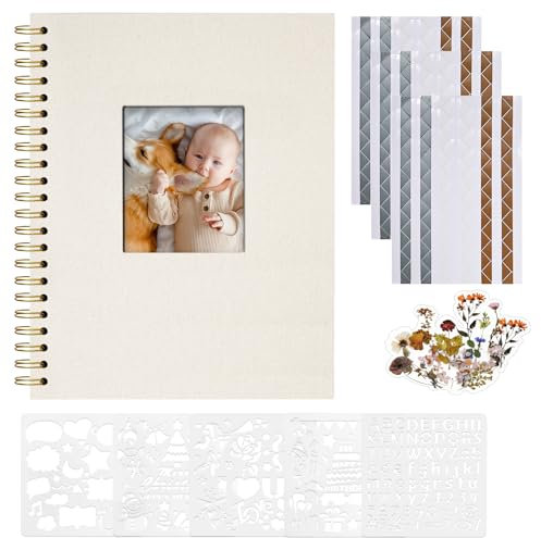 Vienrose Álbum de Fotos Scrapbook, 20,5x28 cm Álbum de Recortes con Cubierta de Lino y 40 Páginas Blancas Kraft, Familia, Boda, Viaje DIY Scrapbooking Supplies Set. Beige