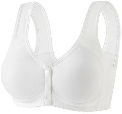 Front Fastening Bras for Women UK Plus Size Post Surgery Snap Front Everyday Bras for Older Women Comfort Wireless Bralette Padded Push Up Cotton Bra Ladies Sleep Bra Non Wired Support Underwear