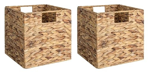 StorageWorks Aufbewahrungsbox Rattan, Wasserhyazinthe Korb zum Ordnen, handgewebter Aufbewahrungskorb geflochten, Organizer für Regale, strapazierfähiger geflochtener Korb, groß, 2 Stück