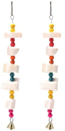 GXGM Set di 2 giocattoli da masticare per uccelli grandi pietra di calcio con campanelle per la limatura del becco accessori per gabbie parrocchetti pappagalli criceti cincillà conigli coniglietti