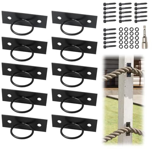 Muzata 10Pack Black Decorative Ring Rope Supports Holders for Hemp Rope Fencing Stair Deck Railing Wall Mounted Hanger Ceiling Hook M047