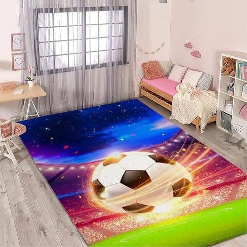CHEFFS Fußball Teppich Wohnzimmer 160x230cm Schlafzimmer kinderteppich Fußball kinderzimmer Junge, Fußballplatz Spielteppich Cartoon Sport Teppich wohnzimmerteppich (4,80 x 160 cm(BxH))