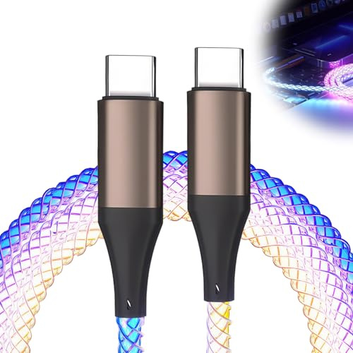 EuAcesry RGB Luminoso Cavo da USB-C a USB-C Ricarica Rapida da 100 cm,PD 66 W Cavo di USB Luminoso per Trasferimento Dati e Ricarica, per PD Dispositivi di Tipo C