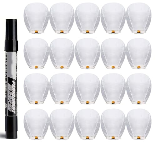 20 Pack Chinese Sky Lanterns, Multicolor Eco Friendly Chinese Sky Lanterns 100% Biodegradable No Assembly Required Beautiful Lantern for Weddings, Birthdays, Parties,Memorials, Chinese New Year