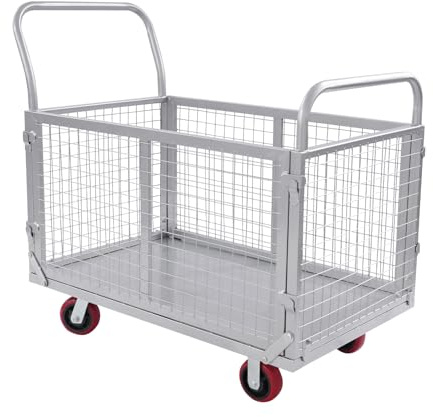 Chariot de transport, chariot de jardin, chariot multifonction, quatre roues de 5 pouces, acier laminé à froid de haute qualité, diable pour pelouse, gravier, transport de marchandises lourdes