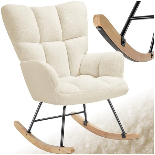 tectake® Rocking Chair Fauteuil à Bascule avec Accoudoirs Fauteuil scandinave motif matelassé Chaise Relax rembourée Cadre en Acier Fauteuils Salon Veranda Chaise Ergonomique idéal Détente Allaitement
