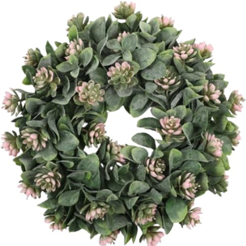 Bhina Artificial Eucalyptus Wreath, Fake Hanging Wreath, Spring Summer Door Wreath for Front Door, Wreath Decor for Wedding Party Garden Door Window Wall Fireplace, Pink (35cm)