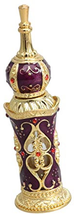 LIOOBO Frasco De Perfume para Mujer Botella Pequeña 12 Ml Diseño Oriental Vacía para Aceites Esenciales Viajes Decoración Boda Dorado y Morado