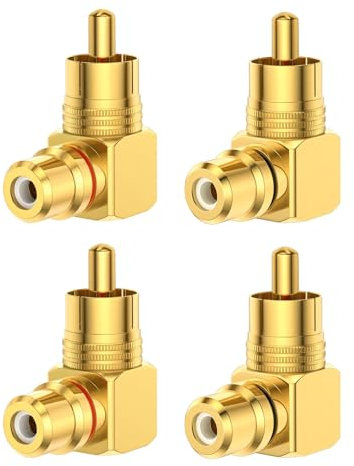 4 Pezzi Adattatore RCA 90 Gradi, Angolo Retto Maschio a Femmina 90 in Rame, Convertitore Audio RCA per TV Subwoofer Autoradio Lettore DVD Mixer Amplificatore Soundbar AV Receiver, Rosso e Nero