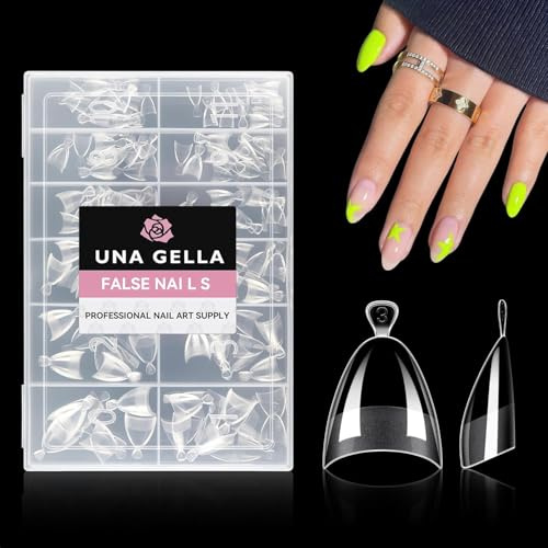 UNA GELLA Tips für Gelnägel Extra Kurze Mandel, 216 Stück | Half Cover Nail Tips Soft Gel Klar Press on Nails für Sparen Nagelverlängerung DIY Nagelkunst, Selbsthandgriff 12 Größen