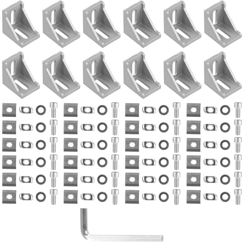 Staffa Angolare in Lega di Alluminio, 12 Pezzi Angolari Alluminio 30x30mm, Staffe a l di 90 gradi, Connettori Angolari con Viti e Dadi, per Fissaggio e DIY Modulo