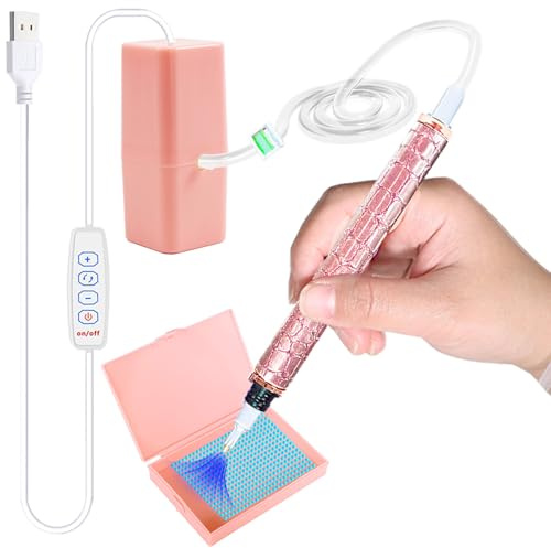 CXINLky Stylo de peinture diamant électrique sous vide Diamond Art avec bol de rangement et sac, stylo de peinture diamant sans cire, 3 niveaux d'aspiration réglables, rose 07