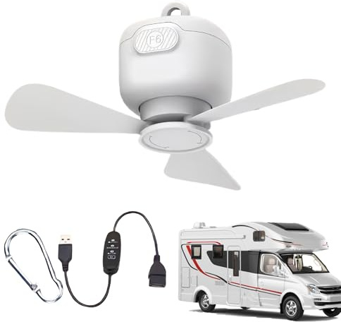 Ventilador de techo portátil | Ventilador colgante para cenador - Ventilador de techo USB 3 velocidades ajustable para porche, tienda, autocaravana, pérgola, exterior, mirador, dormitorio, terraza