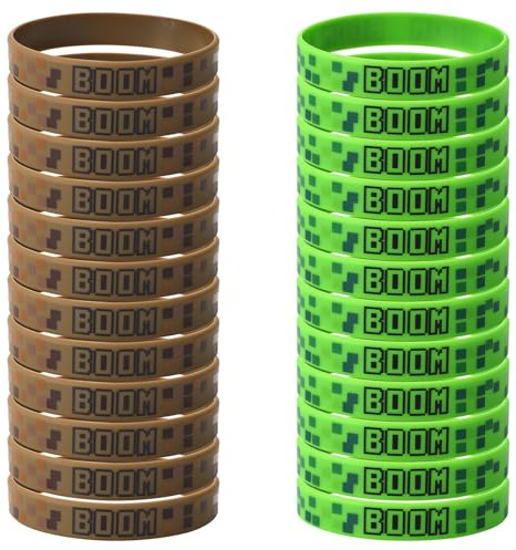 SAVITA 24pz Braccialetti in Silicone a Tema Pixel, Piccoli Braccialetti in Silicone Tema Minerario Riempitivi Sacchetti Regalo Bomboniere per Bambini Decorazioni di Compleanno Articoli per Feste