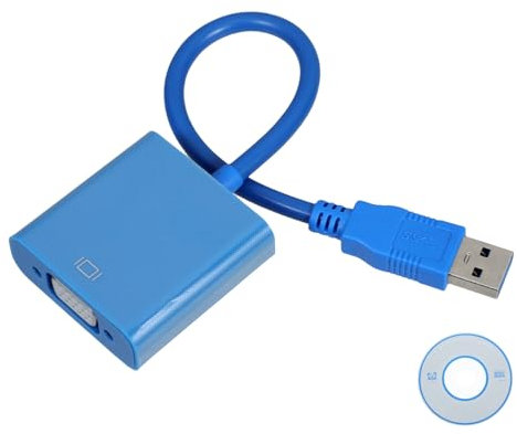 EXCEART Câble Adaptateur USB 3.0 vers Vga pour Moniteur, Connecteur Vidéo Externe, Compatible avec Les Systèmes D'exploitation 7/8/10, Bleu, Usage Bureautique Et Multi-Affichage